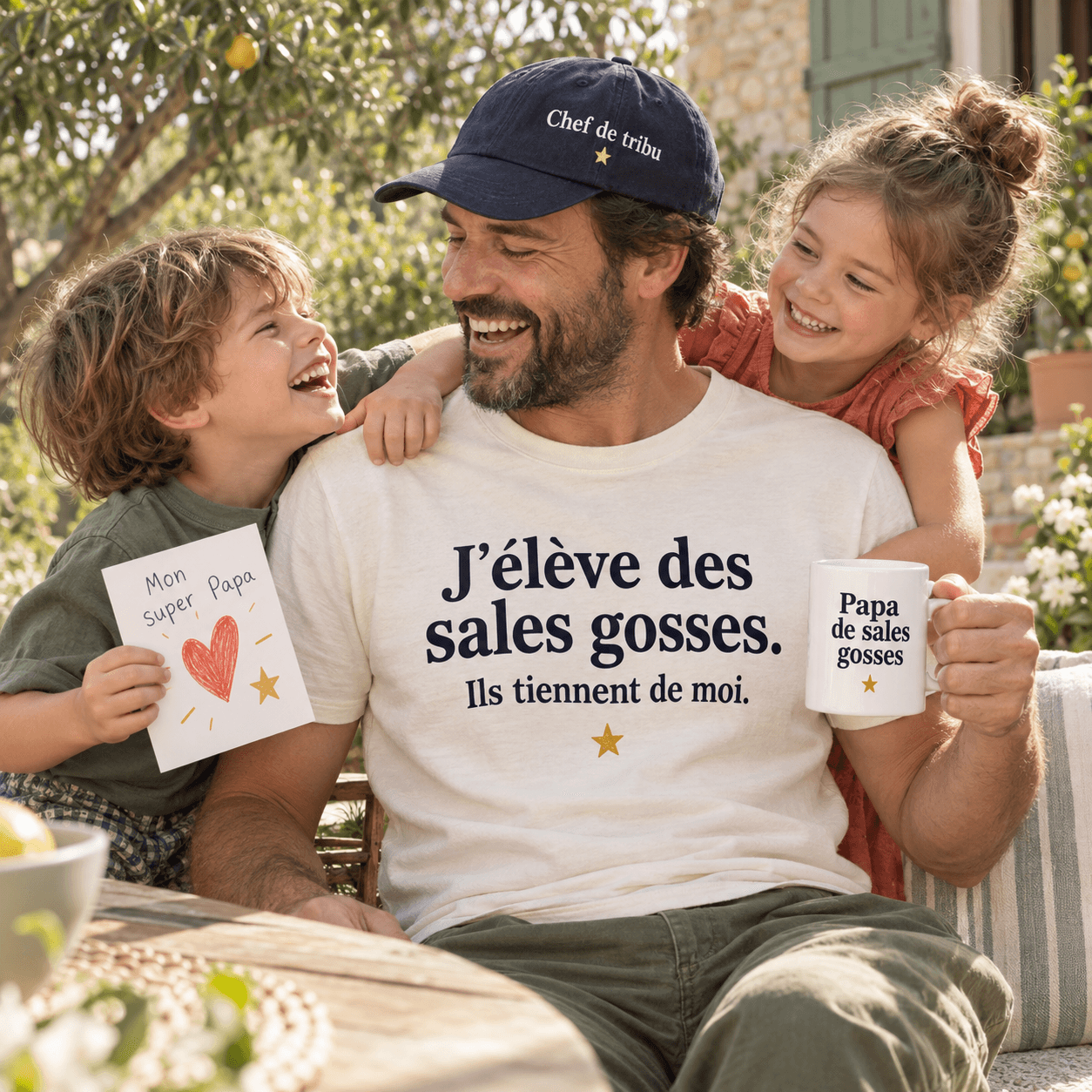 Papa et ses enfants complices avec le trio Chef de tribu